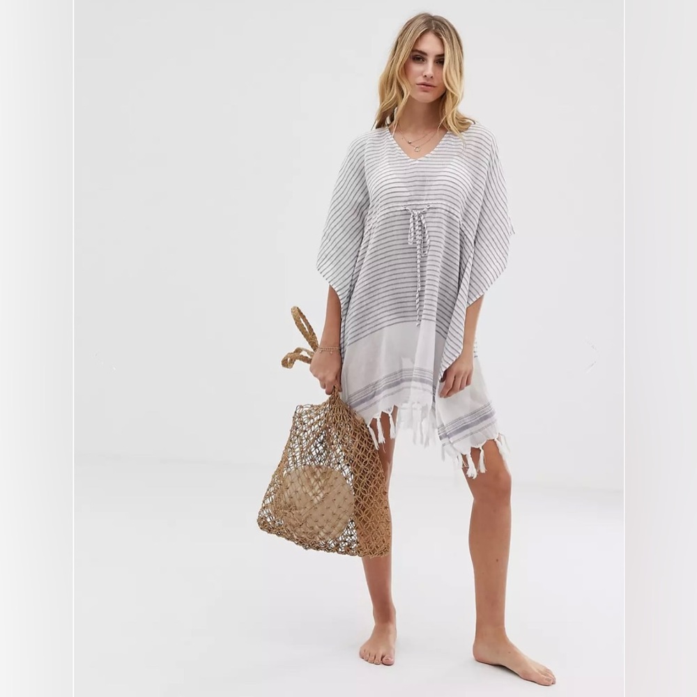 ASOS Akansa striped blue kaftan with tassels